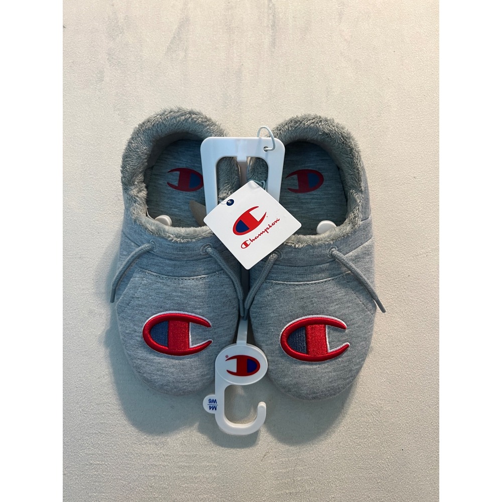 Champion University 25 Gray Heather Jersey Slippers Big C Logo Faux Fur M4 W6